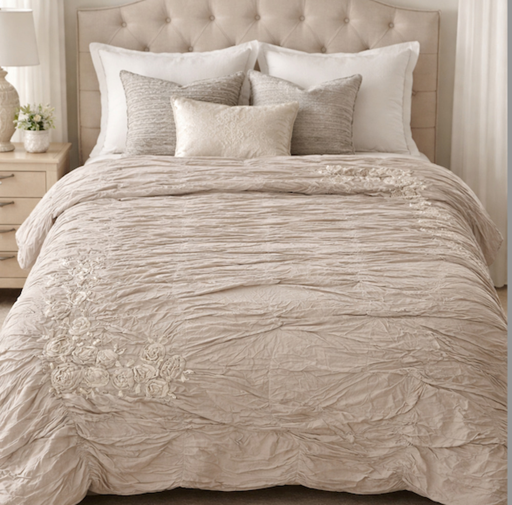 Soft Surroundings Embroidered Reversible Comforter King Size Bedding Cotton Gray